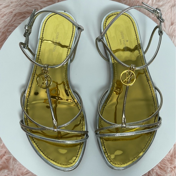 LOUIS VUITTON Sunseeker Flat Sandal Gold/Silver EU37 - Picture 3 of 5